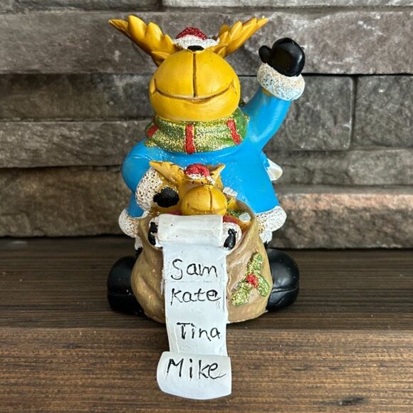 Vintage Moose Stocking Holder With Santa Hat & List Of Names Sam Kate Tina Mike - Picture 1 of 8